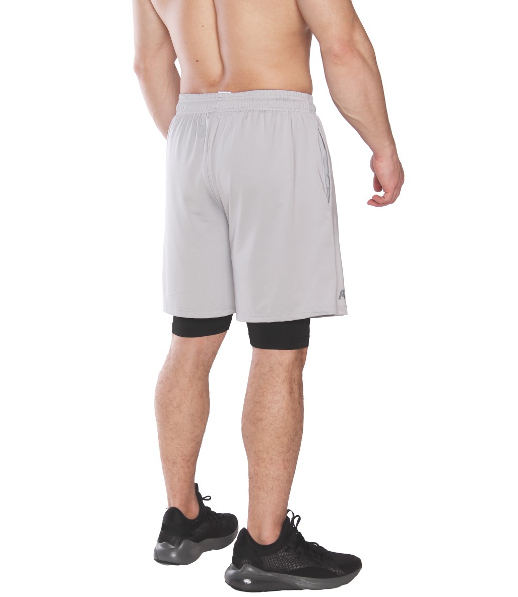 MuscleCloth 2 in 1 Erkek Taytlı Stretch Şort Açık Gri