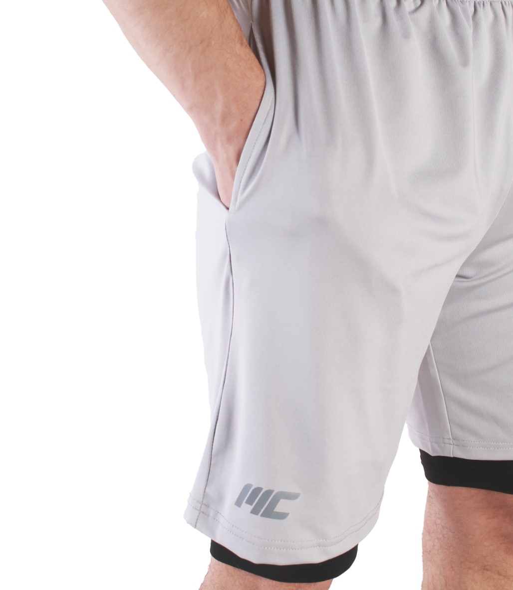 MuscleCloth 2 in 1 Erkek Taytlı Stretch Şort Açık Gri