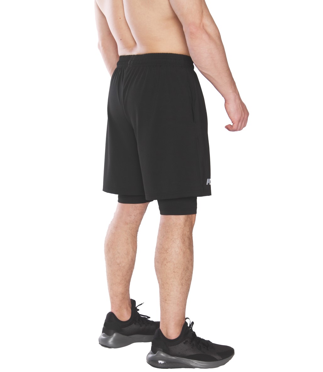 MuscleCloth 2 in 1 Erkek Taytlı Stretch Şort Siyah