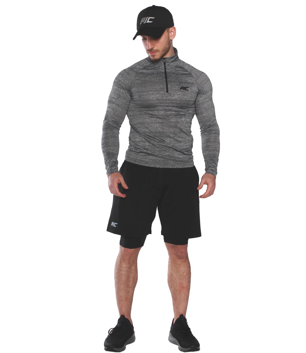 MuscleCloth 2 in 1 Erkek Taytlı Stretch Şort Siyah