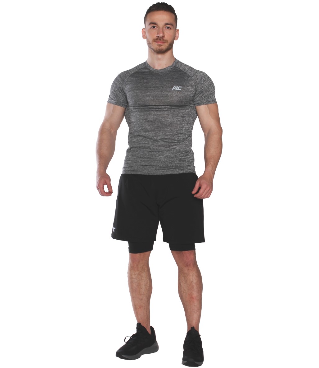 MuscleCloth 2 in 1 Erkek Taytlı Stretch Şort Siyah