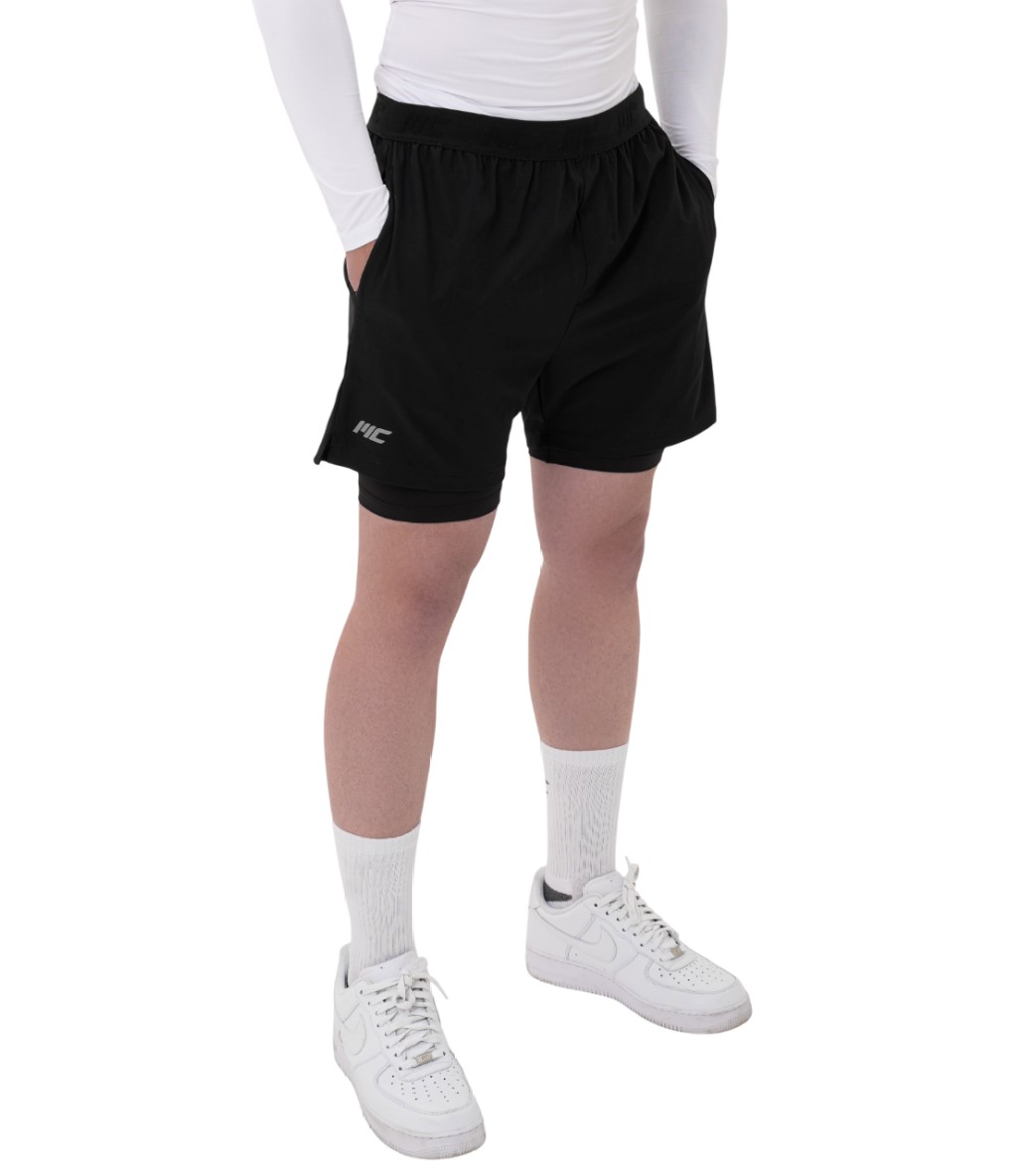 MuscleCloth Performance 2 In 1 Erkek Taytlı Şort Siyah