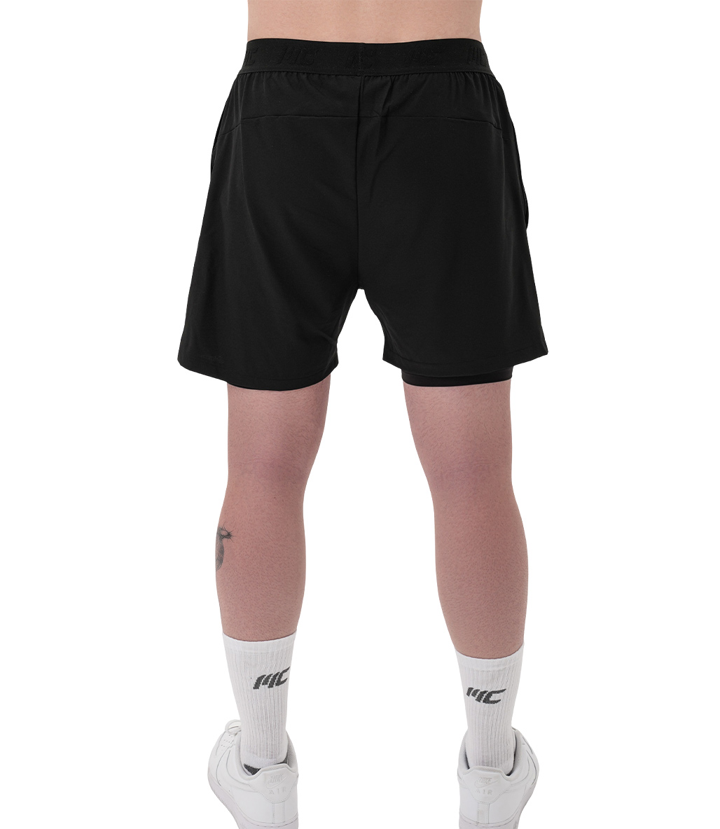 MuscleCloth Performance 2 In 1 Erkek Taytlı Şort Siyah