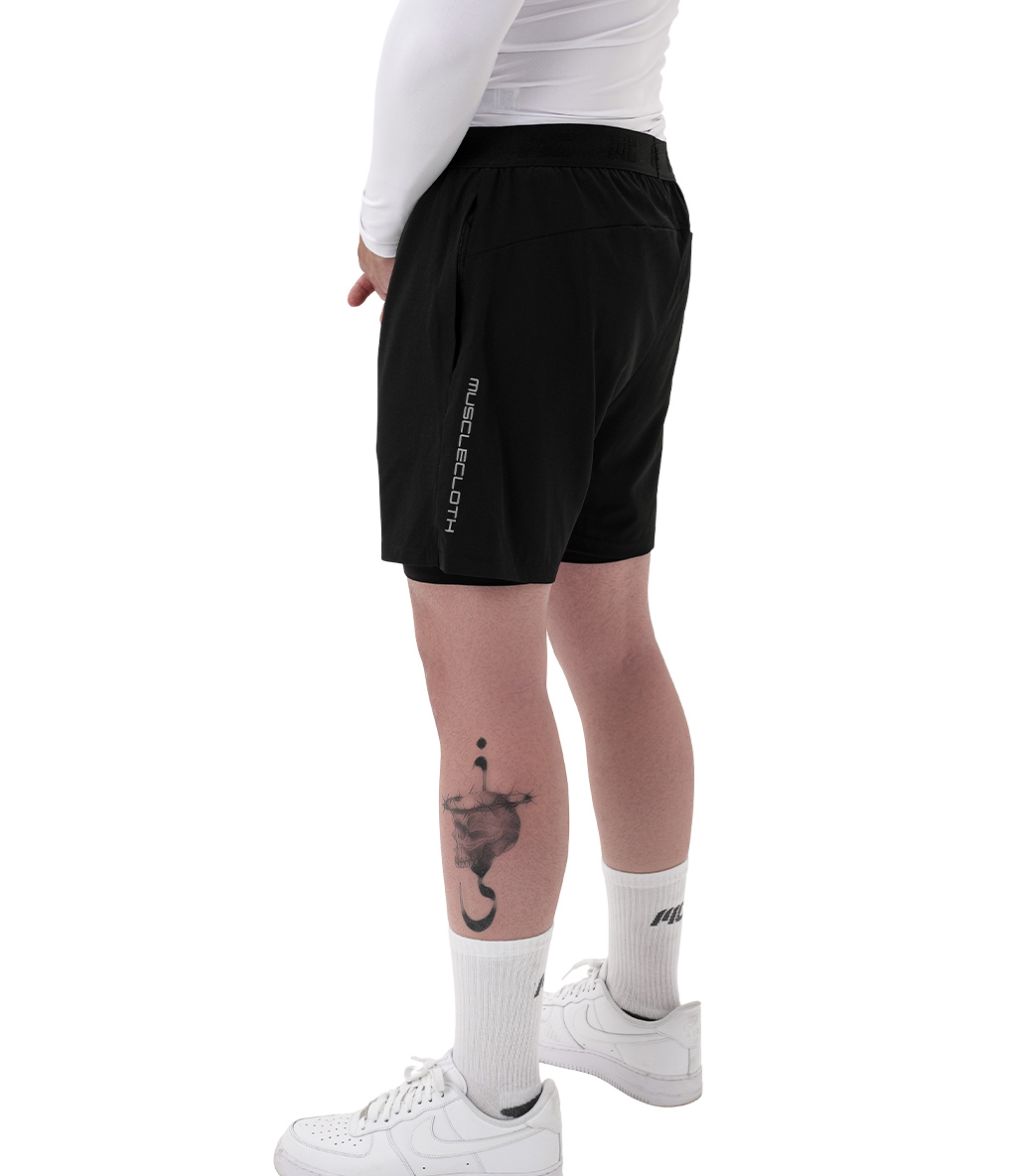 MuscleCloth Performance 2 In 1 Erkek Taytlı Şort Siyah