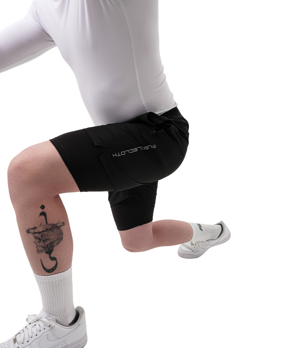 MuscleCloth Performance 2 In 1 Erkek Taytlı Şort Siyah