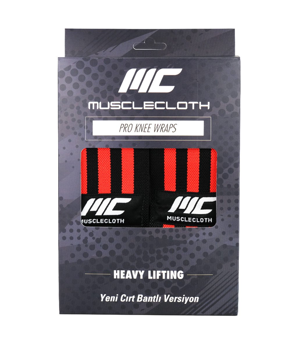 MuscleCloth Pro Knee Wraps Diz Bandajı 2’Li Paket – Cırt Bantlı Siyah Kırmızı
