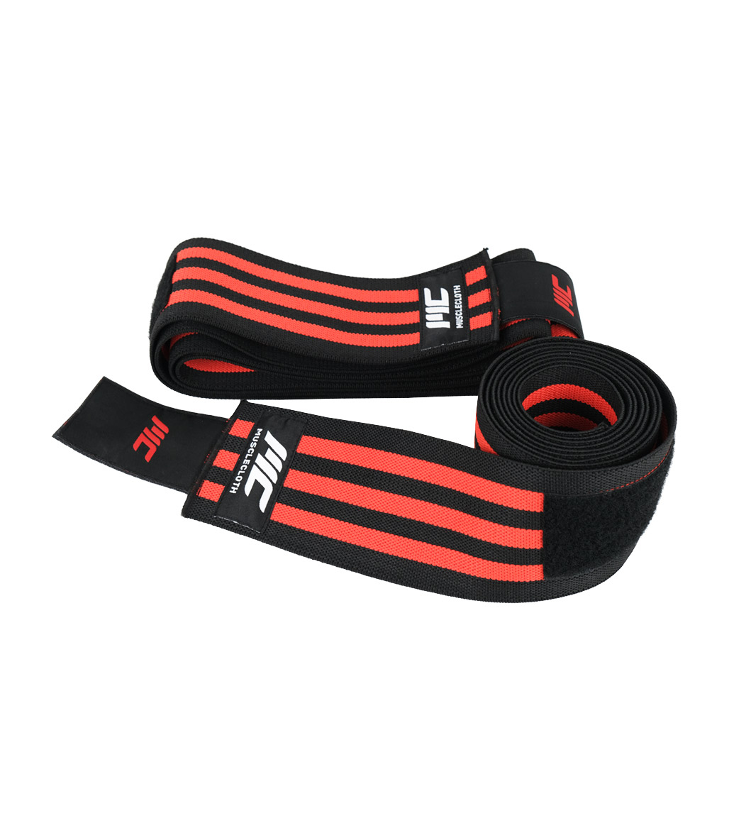 MuscleCloth Pro Knee Wraps Diz Bandajı 2’Li Paket – Cırt Bantlı Siyah Kırmızı