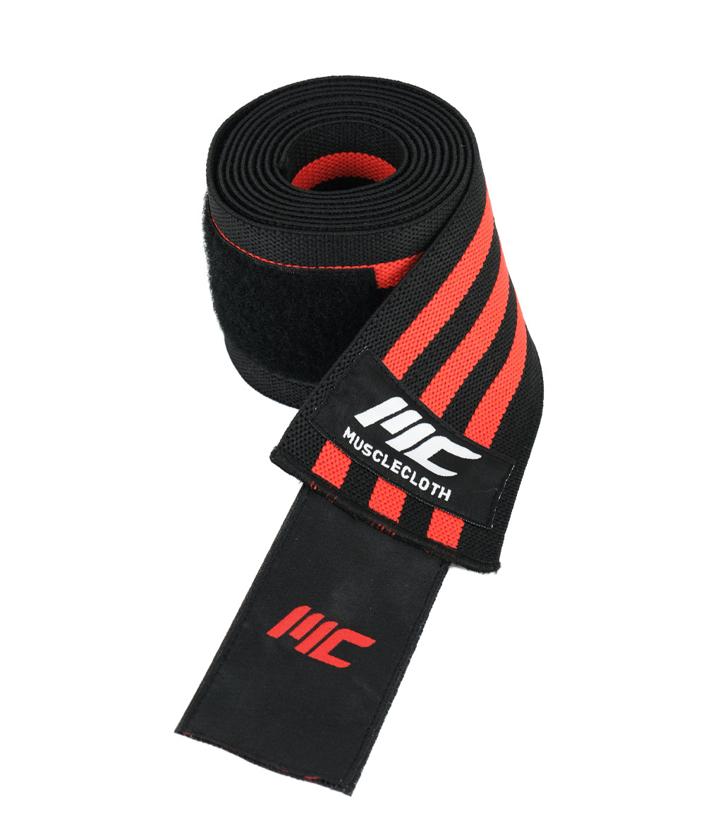 MuscleCloth Pro Knee Wraps Diz Bandajı 2’Li Paket – Cırt Bantlı Siyah Kırmızı