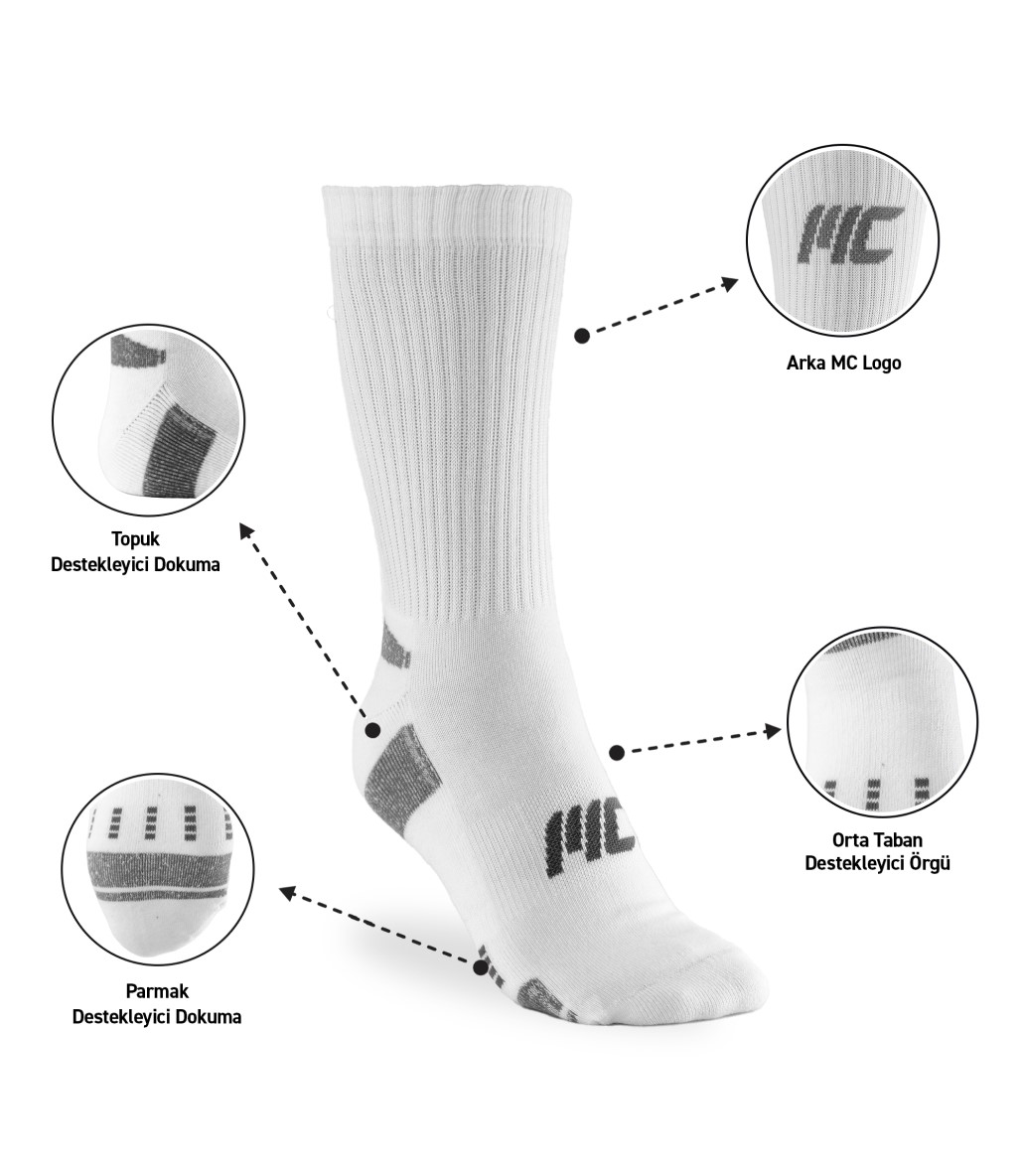MuscleCloth Stay Fresh Uzun Çorap 3’Lü Paket Gri Beyaz Siyah