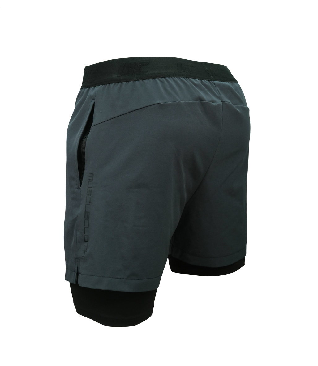 MuscleCloth Performance 2 In 1 Erkek Taytlı Şort Gri Siyah